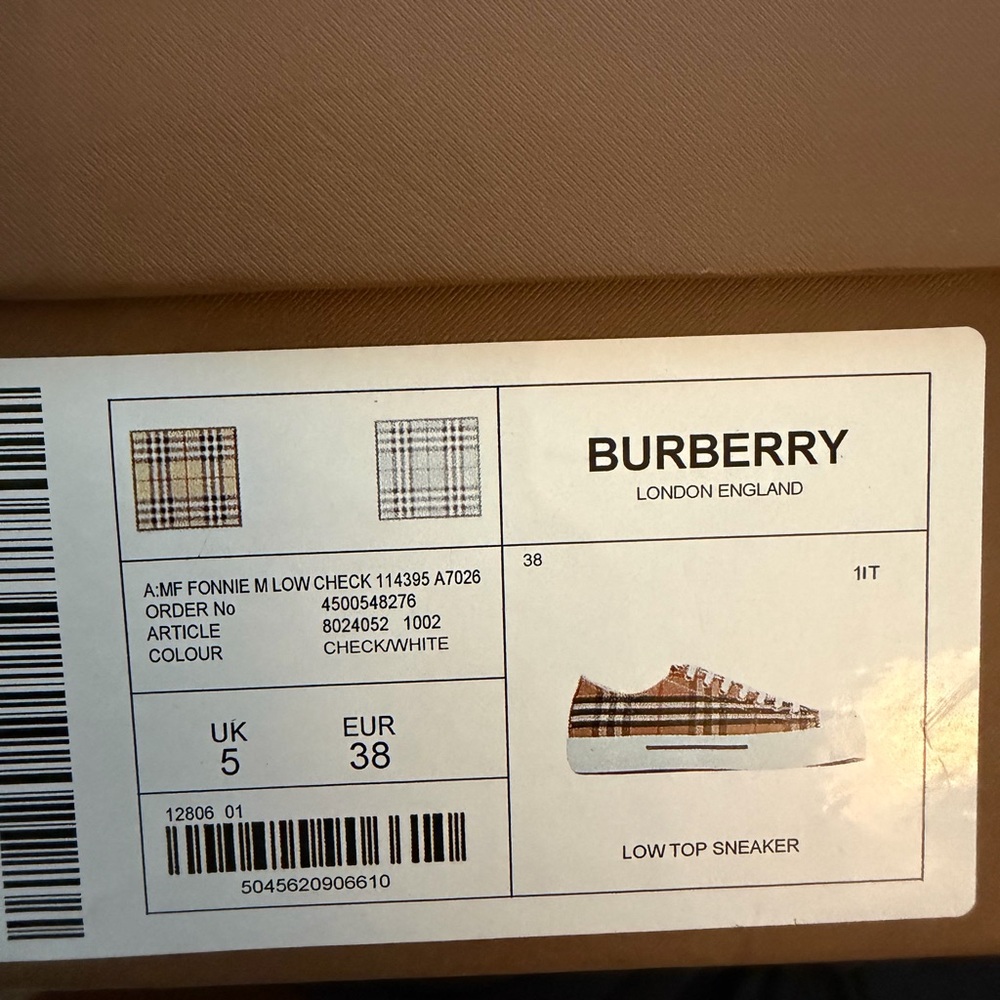 Burberry Tan Plaid Low-Top Sneakers - Picture 5 of 5